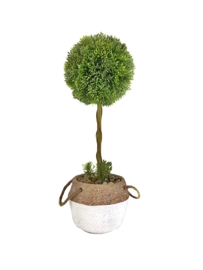 V637-AFL29805-202508251540-00 Artificial Single Ball Topiary in Cement Pot 43cm - Image 1