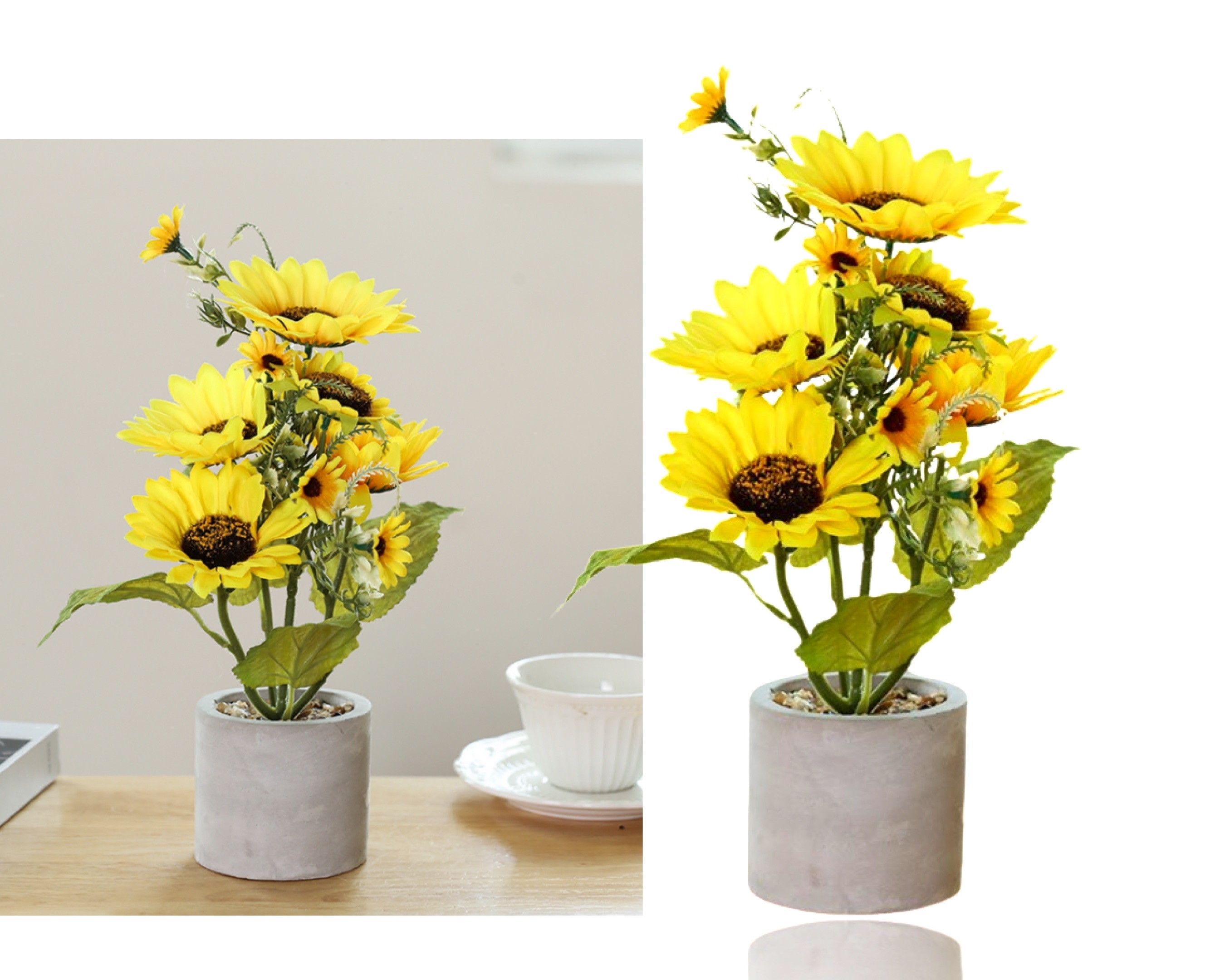 V637-AFL33159-202508251640-00 Artificial Sunflower in Cement Pot 14x27cm - Image 1