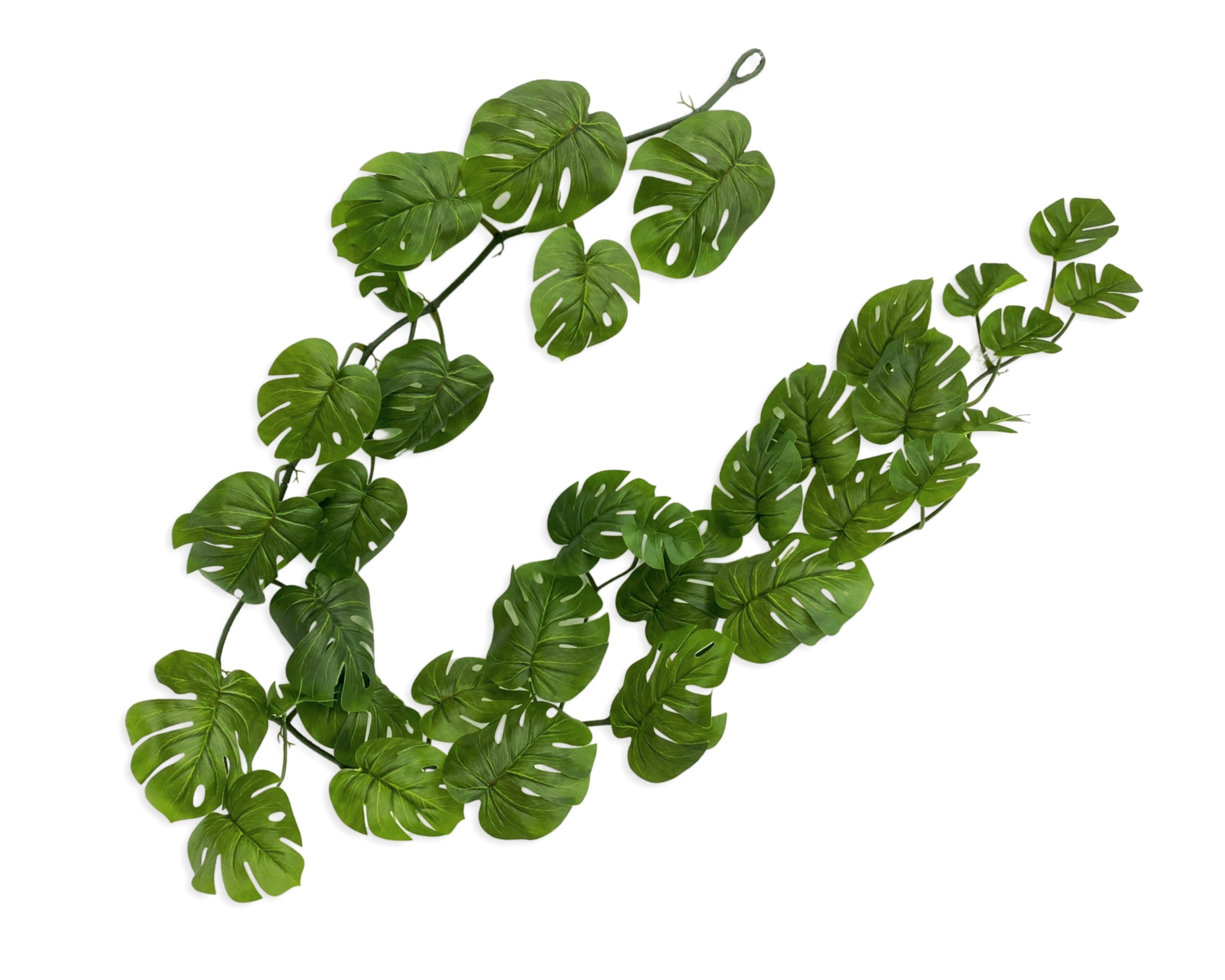 V637-AFL33881-202508251640-00 bulk 12 Artificial Green Monstera Garland 180x10cm - Image 1