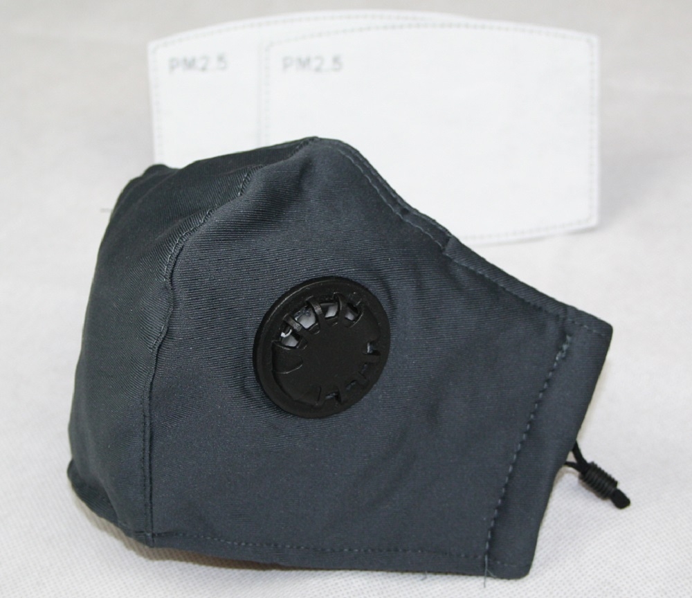 V637-COTMSG-202508251745-00 Reusable Cotton Cloth Face Mask w 2 PM2.5 Filters Adjustable w Breathing Valve 3Ply Slate Grey - Image 1