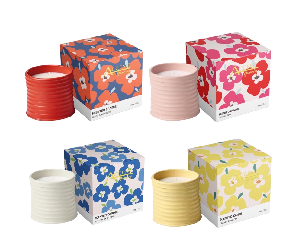 V637-CPU34001-202508251820-00 bulk 12 Accent Groovy Scented Candle in Ceramic 200G 4 Assort - Image 1