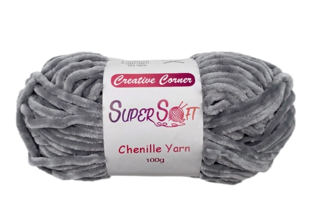 V637-CRA31392-202508251930-00 bulk 12 Light Grey Super Soft Chenille Yarn 100G - Image 1