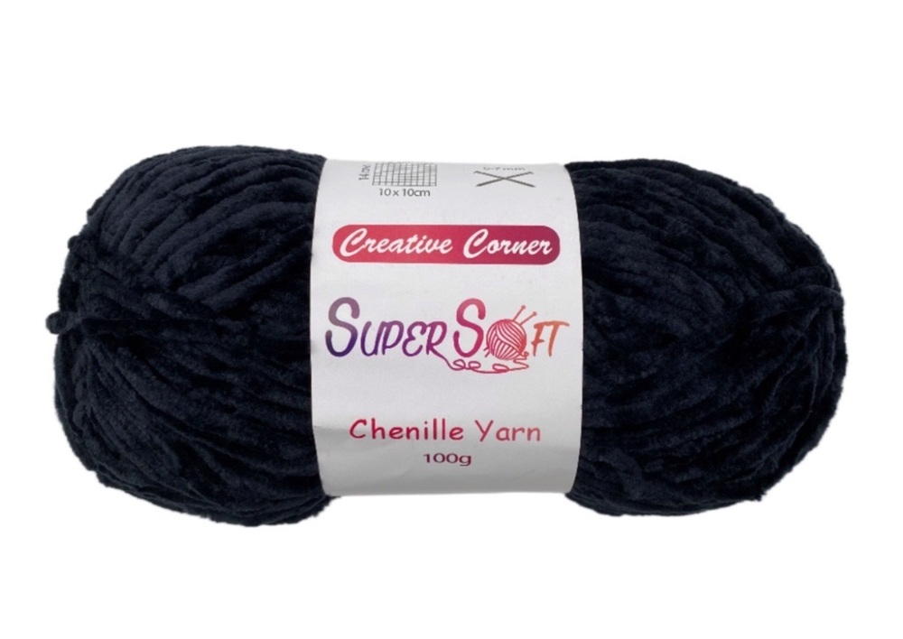 V637-CRA31394-202508251935-00 bulk 12 Black Super Soft Chenille Yarn 100G - Image 1