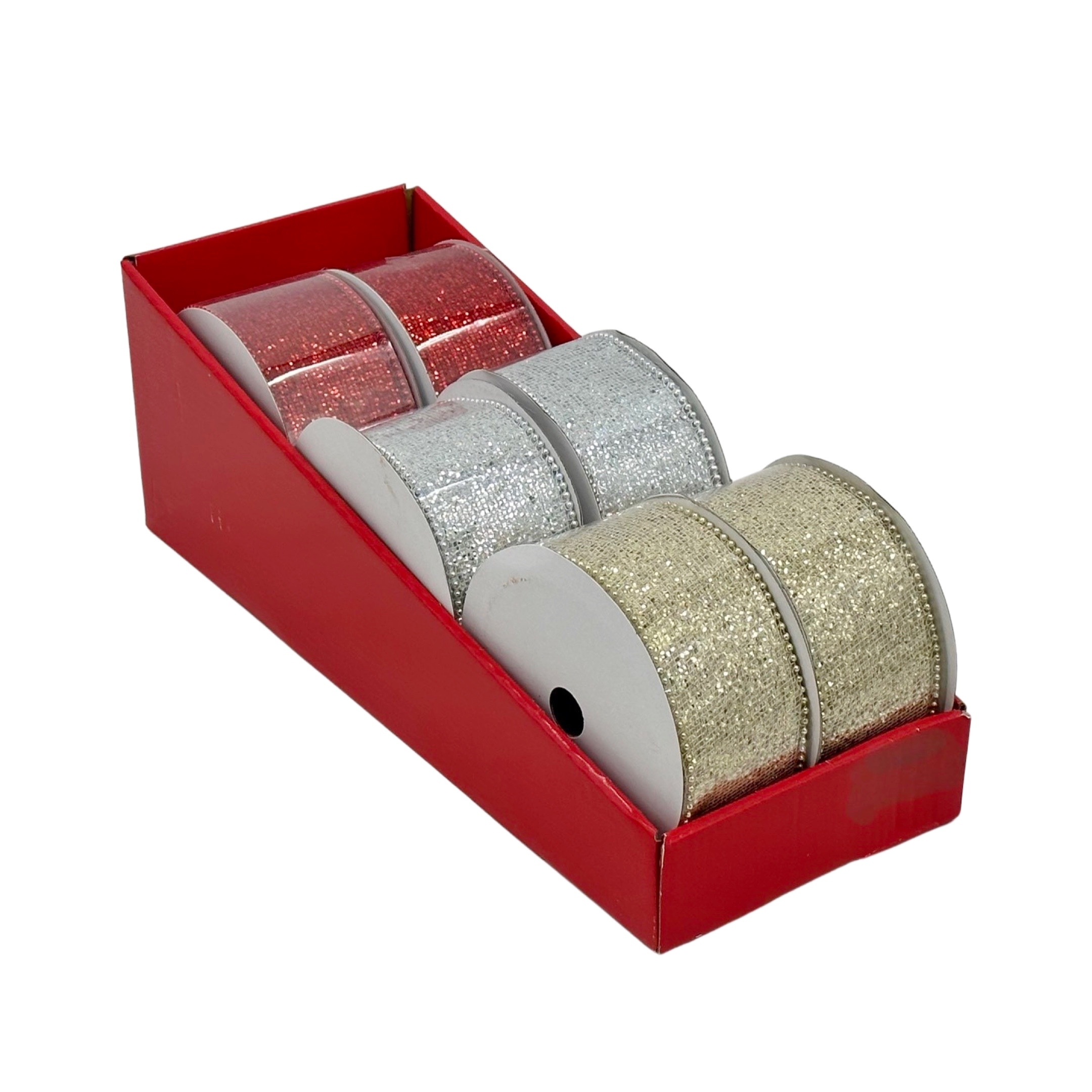 V637-CRA36810-202508251940-00 bulk 12 Mirror Ribbon w Bead Edge 3 Assorted 4mx6cm - Image 1