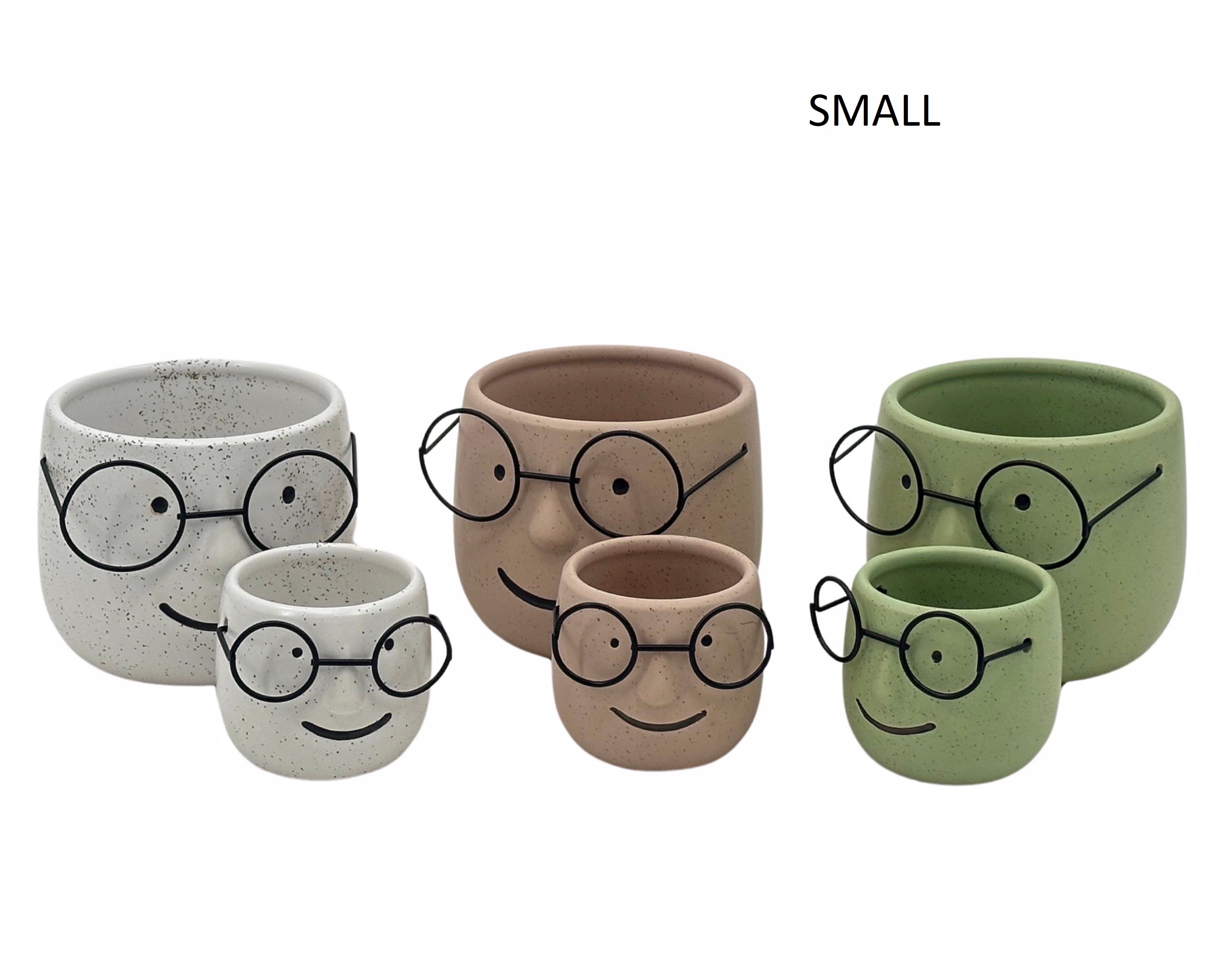 V637-CVA35571-202508251540-00 Set 3 Ceramic Pot Planter w Metal Glasses 7x6cm - Image 1
