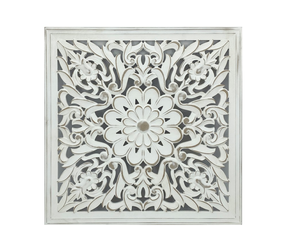 V637-DCO30879-202508251553-00 Carved Square Wall Art Antique White 60cm - Image 1