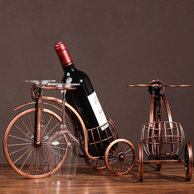 V637-DCO32577-202508251606-00 Metal Retro Bicycle Shape Wine Rack 34cm - Image 1