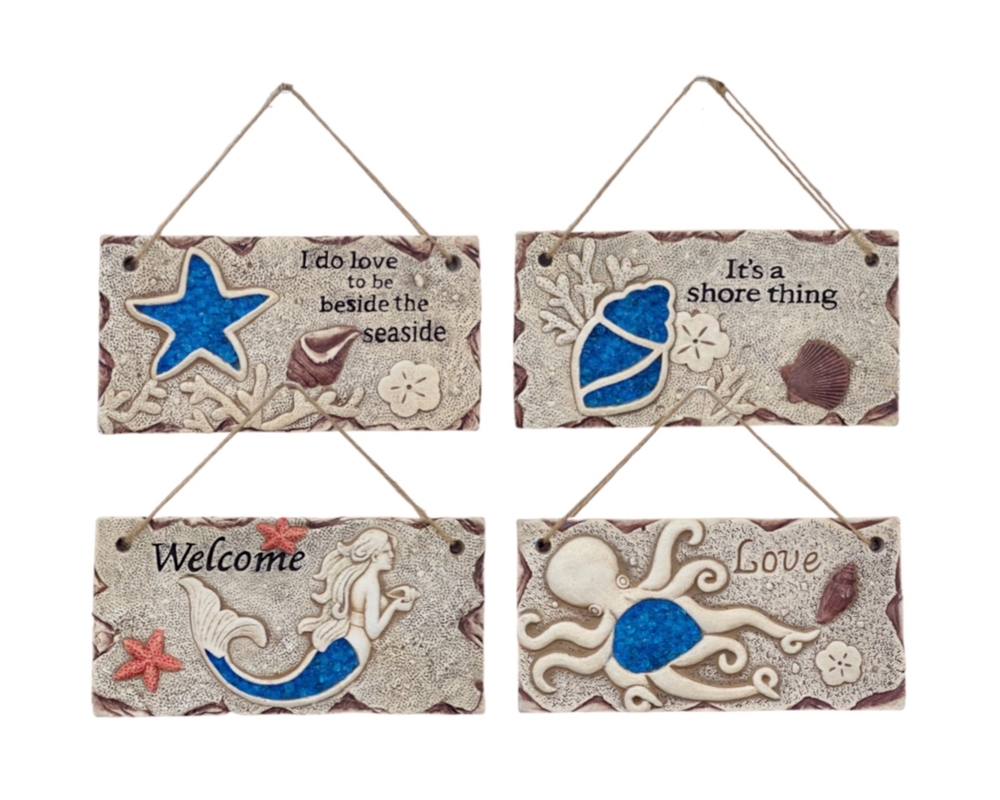 V637-DCO33924-202508251625-00 Set 4 Seaside Cement Hanging Plaques Assorted 20cm - Image 1