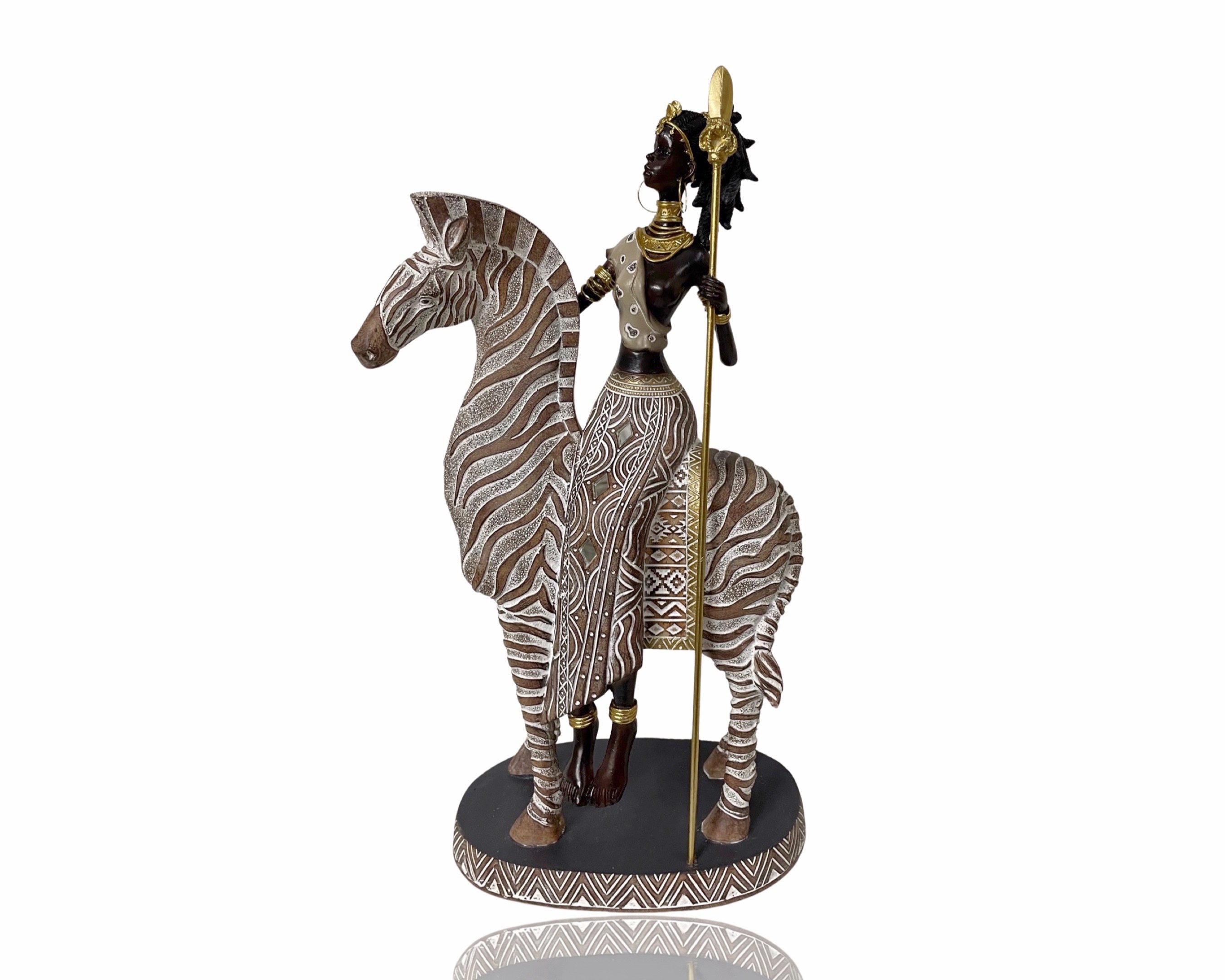 V637-DCO35226-202508251640-00 Polyresln African Warrior On Zebra 17x33cm - Image 1