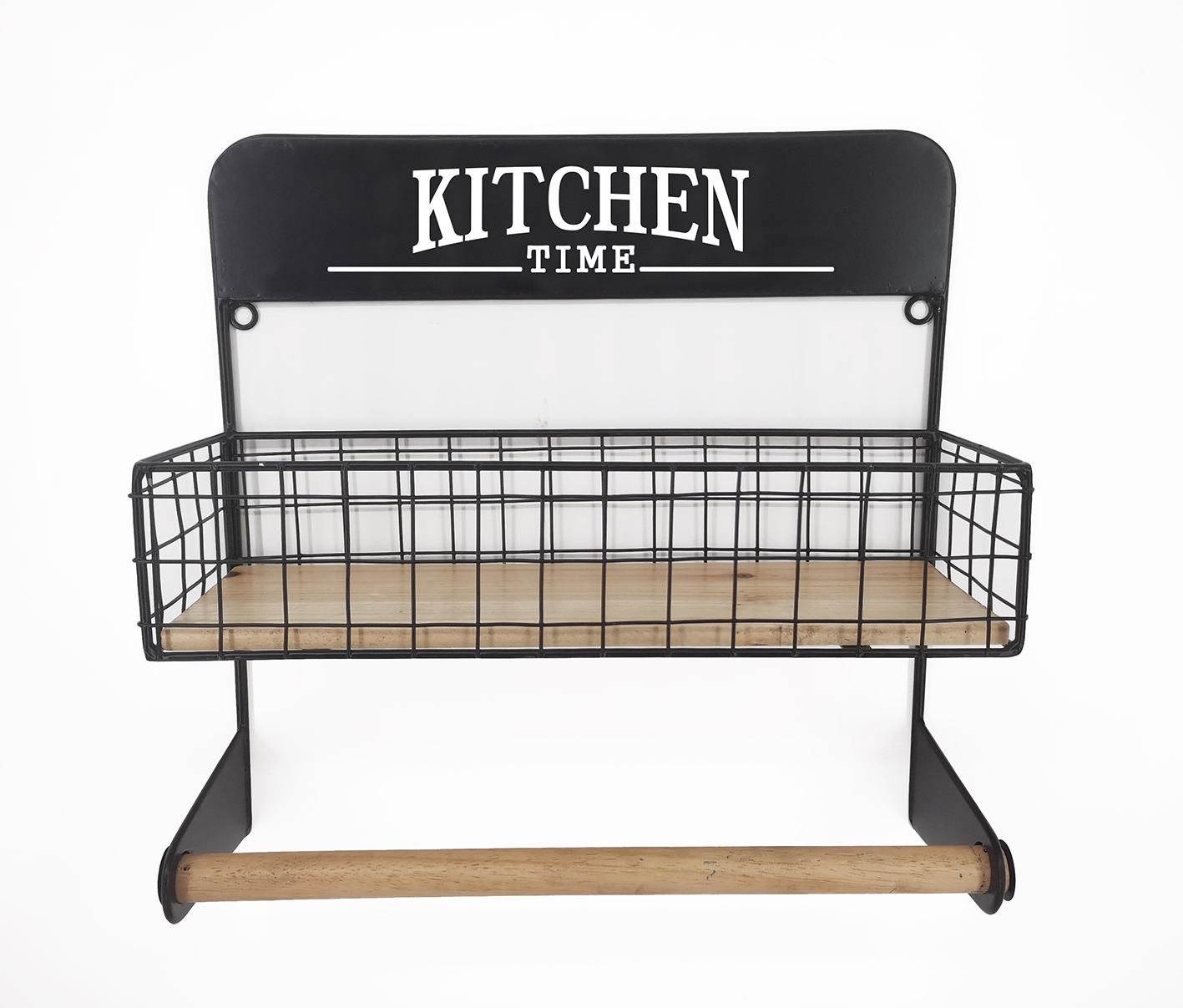 V637-DCO35916-202508251655-00 Wooden Kitchen Basket W Hanging Rail 35x35cm - Image 1