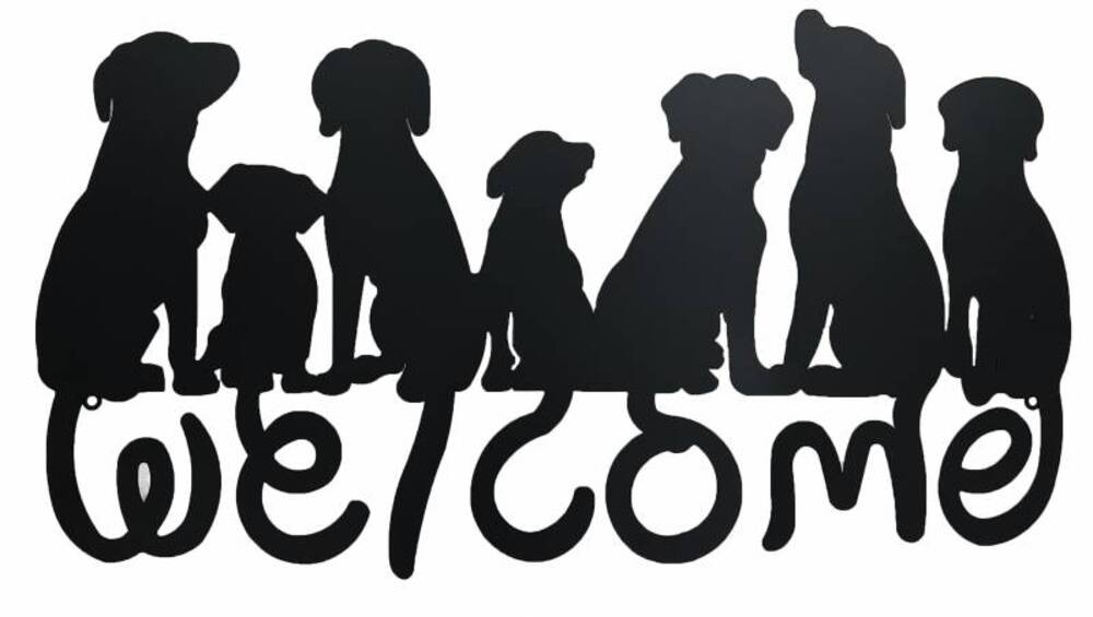 V637-E144187-202508251830-00 Welcome Dogs Metal Wall Art 71cm - Image 1