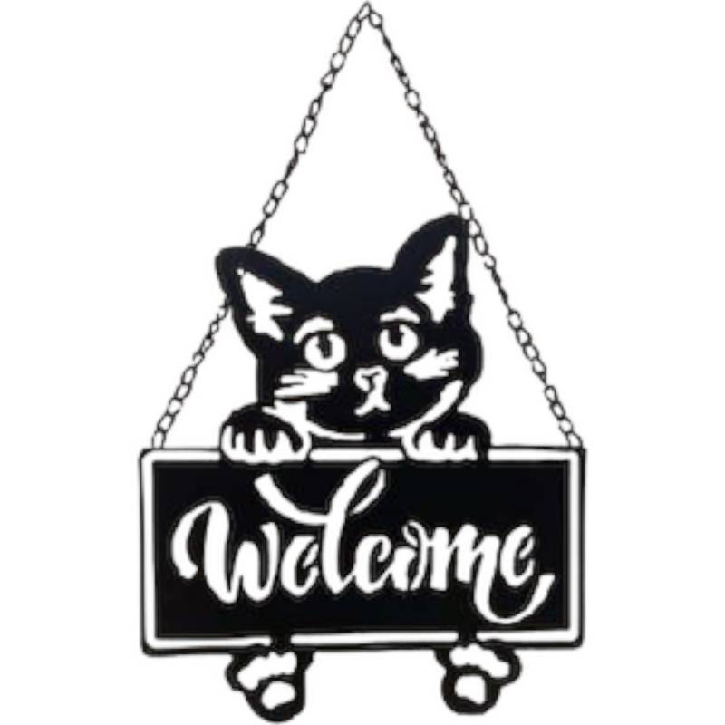 V637-E144816-202508251835-00 Welcome Cat Metal Sign 27x33cm - Image 1
