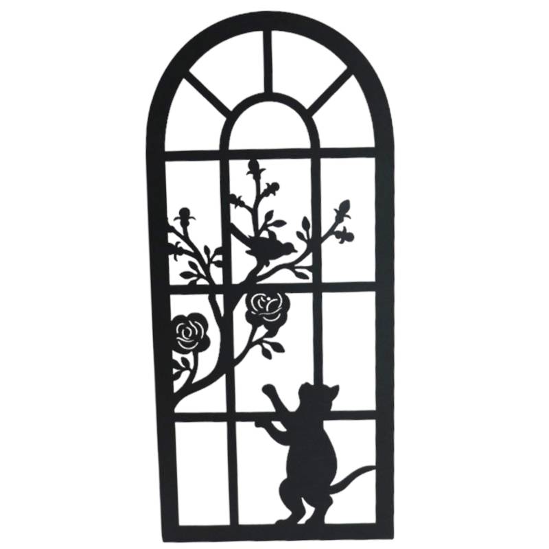 V637-E522846-202508252110-00 Cat By The Window Metal Wall Art 25x56cm - Image 1