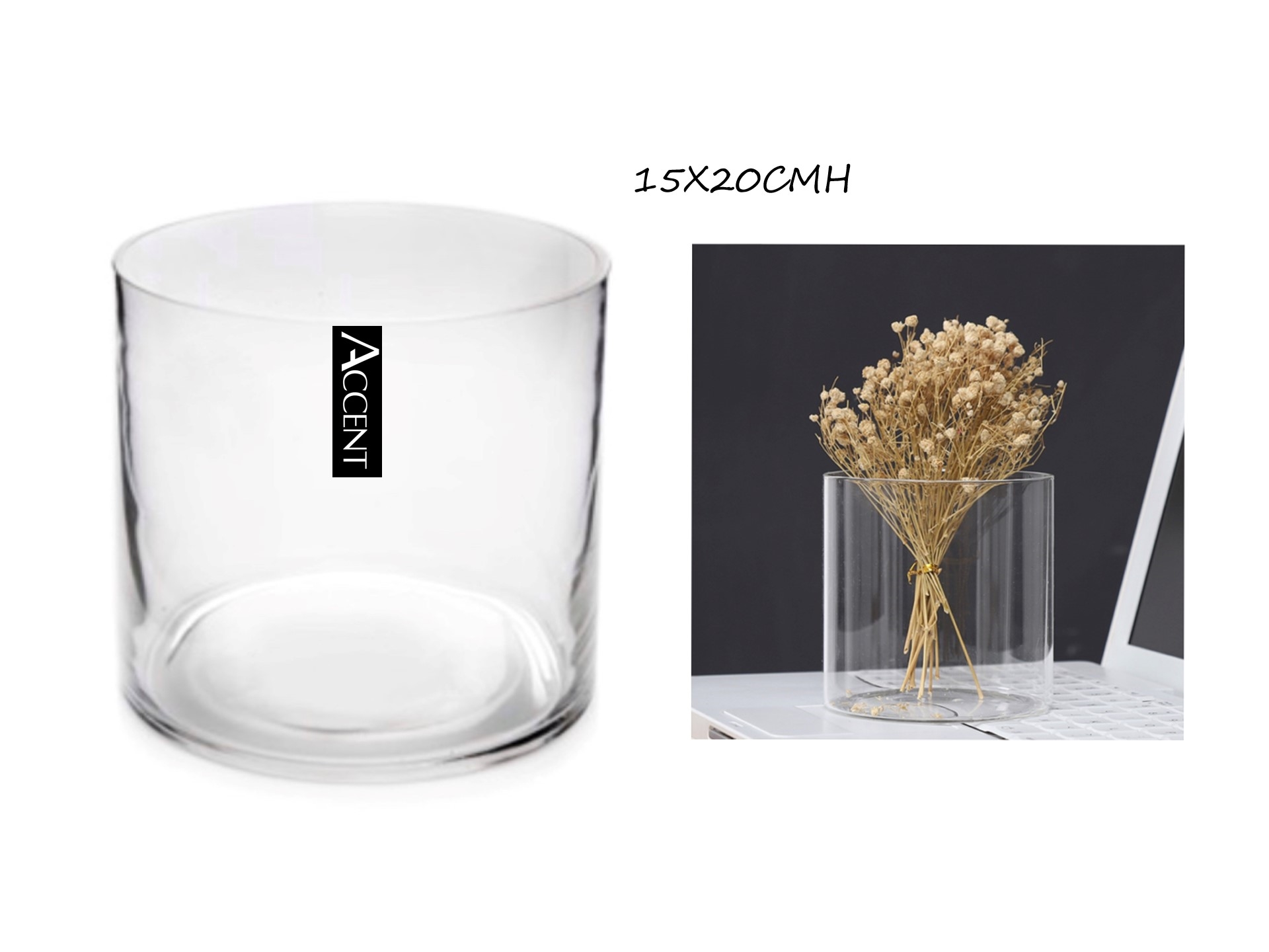 V637-GVA30286-202508252110-00 bulk 6 Glass Cylinder Vase 20cm - Image 1