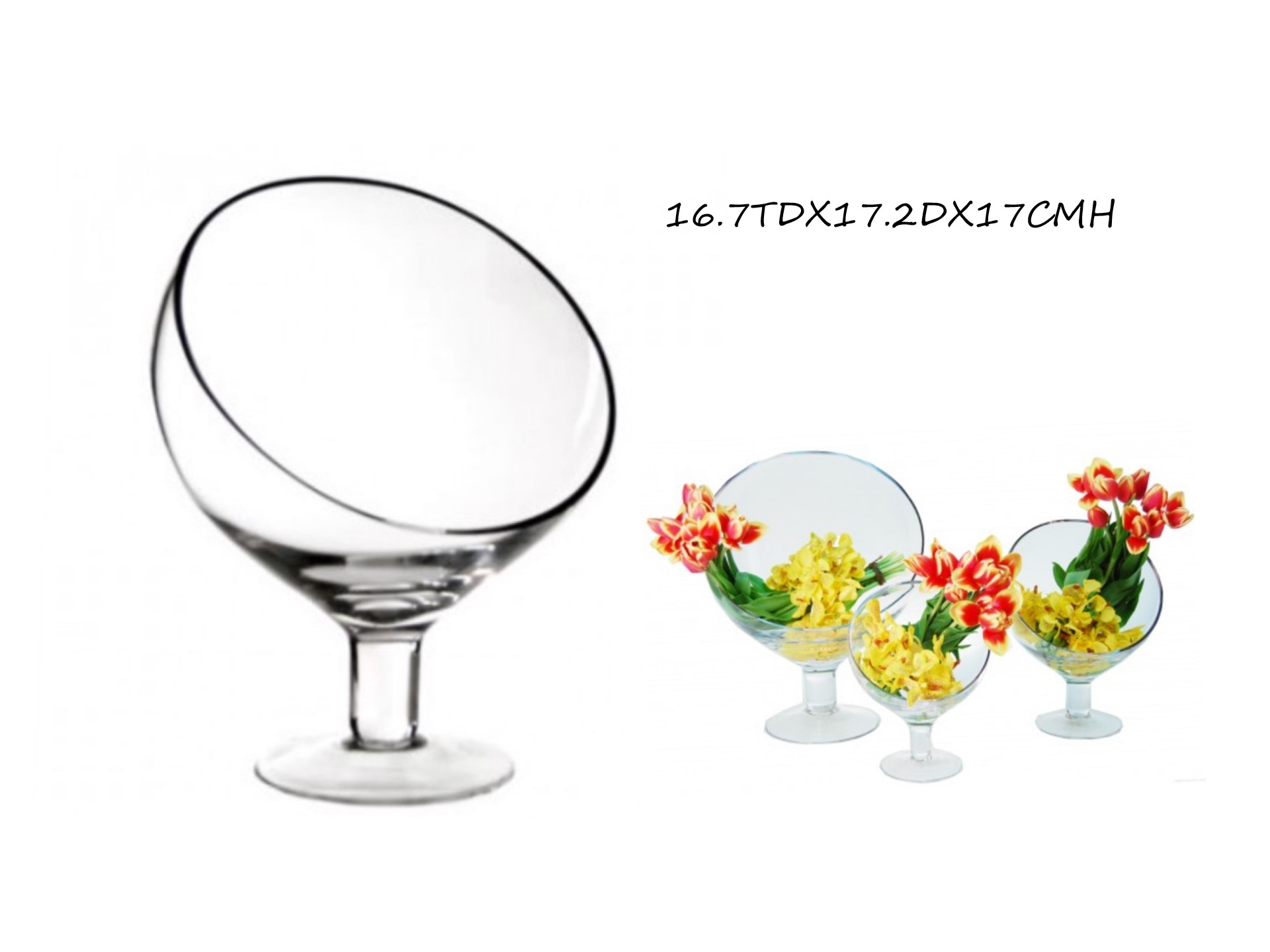 V637-GVA30314-202508252130-00 bulk 6 Glass Vase Round Slanted Top 17x17cm - Image 1