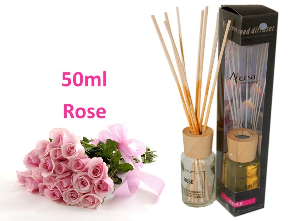 V637-INC22611-202508252210-00 bulk 24 Scented Oil Diffuser Rose 50Ml 8 Rattan Sticks - Image 1