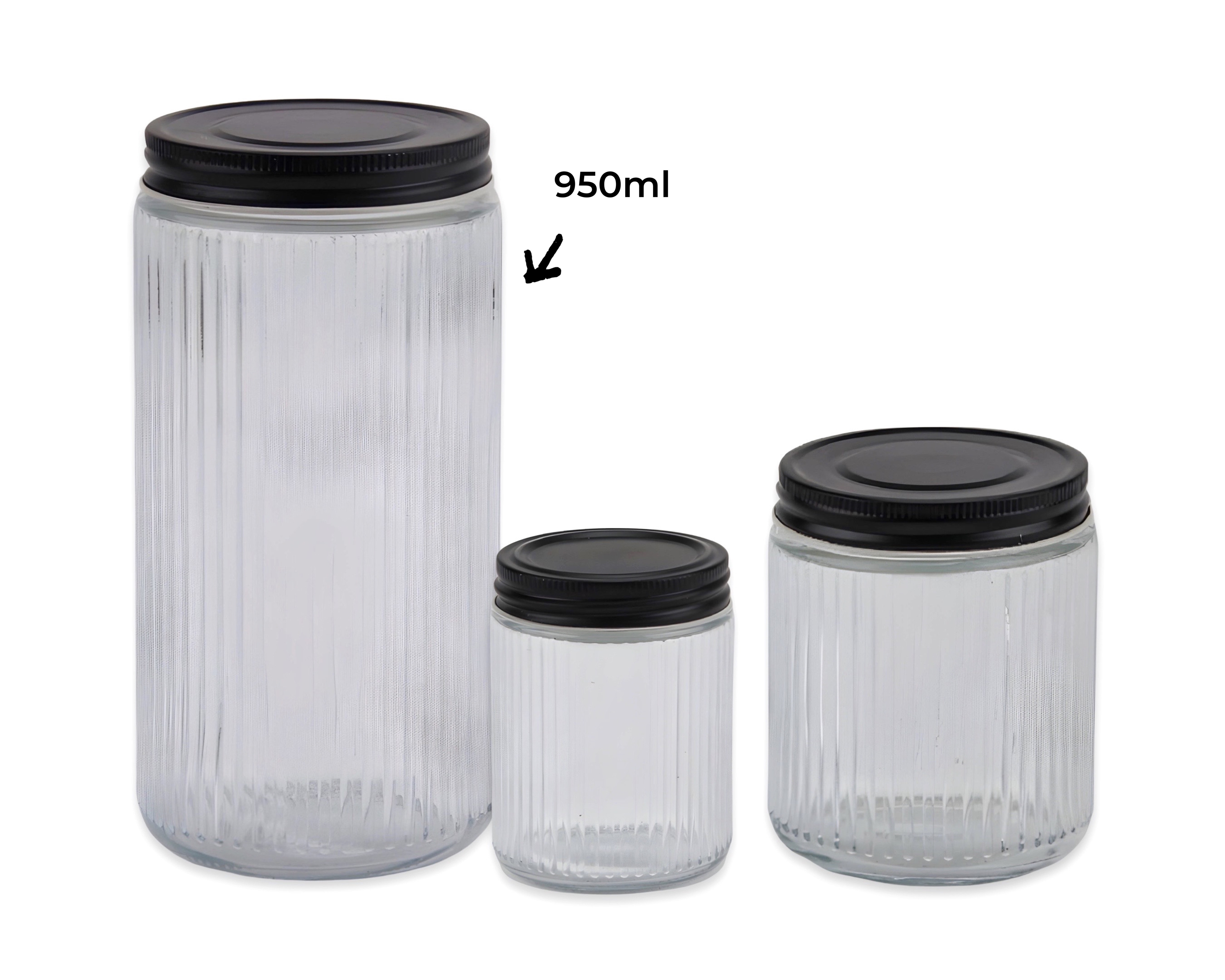 V637-KIT35077-202508252335-00 bulk 12 Ribbed Glass Jar With Metal Lid 950ml 9x19cm - Image 1
