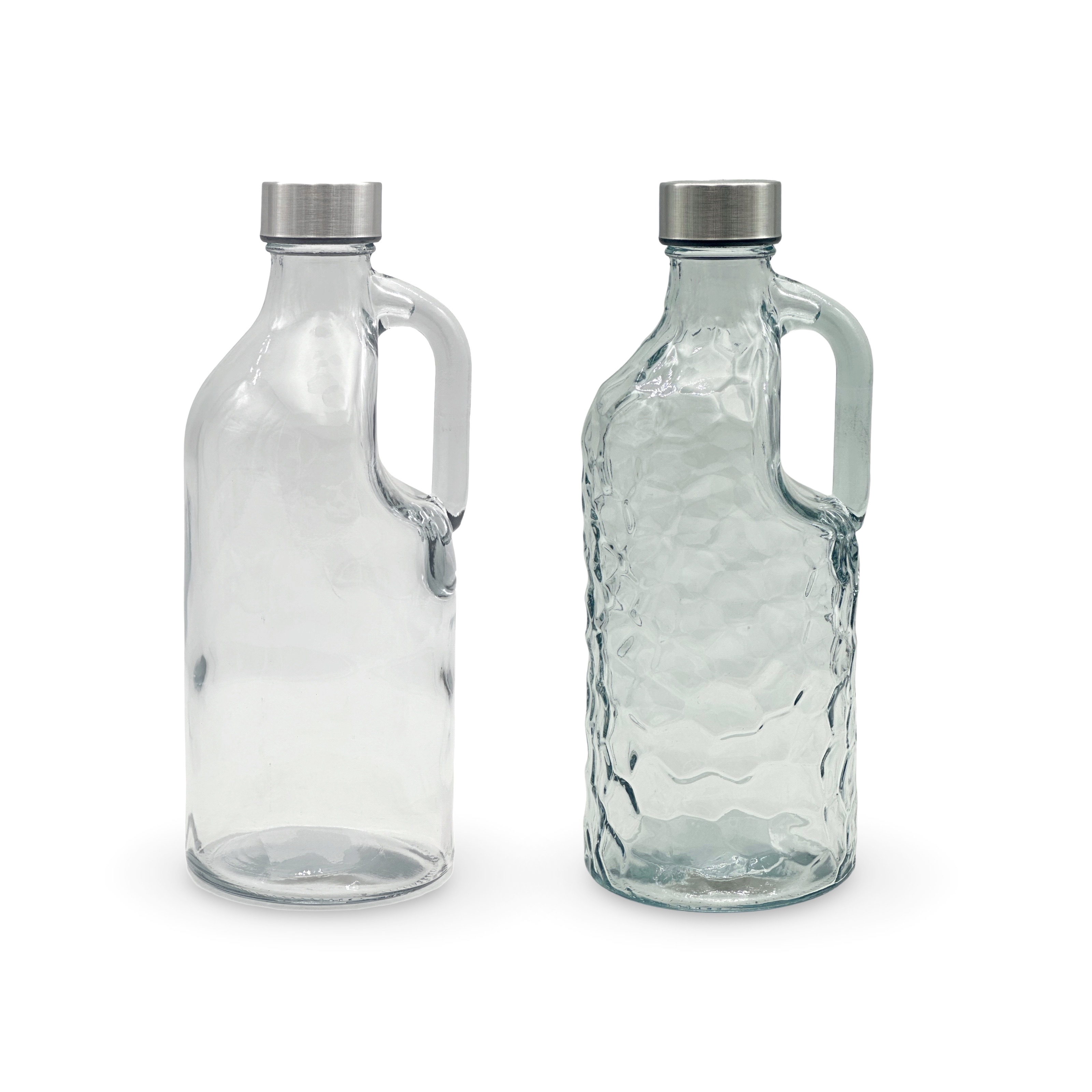 V637-KIT35468-202508252345-00 bulk 12 Clear Glass Water Bottle w Handle 1L 2 Assorted 10x25cm - Image 1