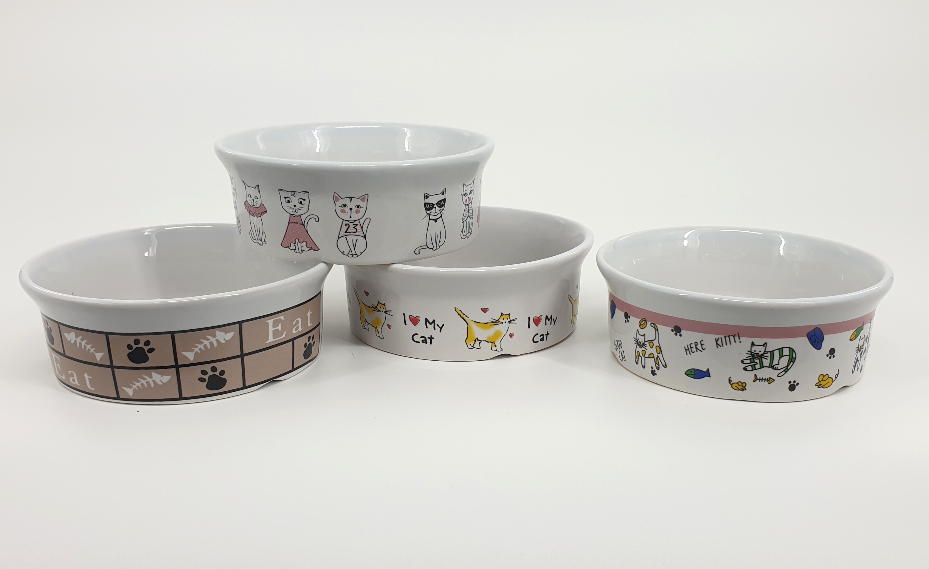 V637-PET4133-202508252040-00 bulk 24 Cat Bowls 4 Designs 12x4cm - Image 1