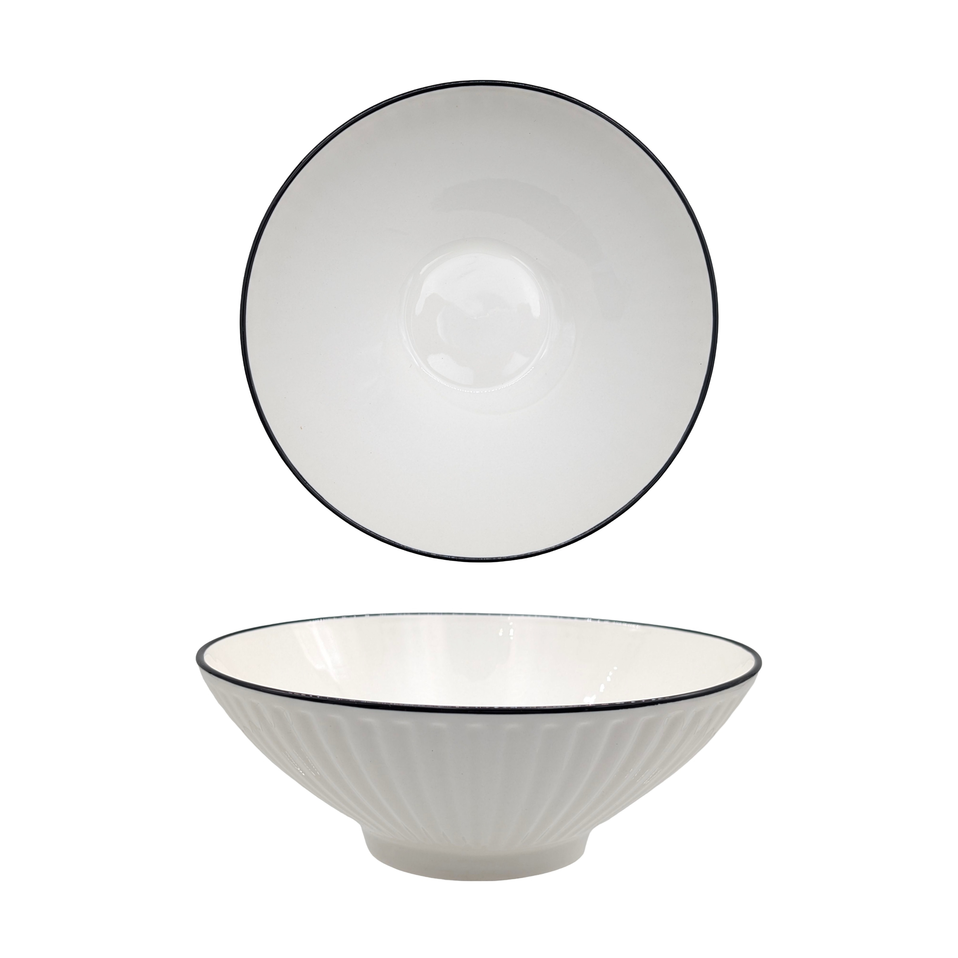V637-TAB36449-202508260625-00 bulk 24 Sorrento Porcelain Embossed Soup Bowl w Black Rim 8" 20cm - Image 1
