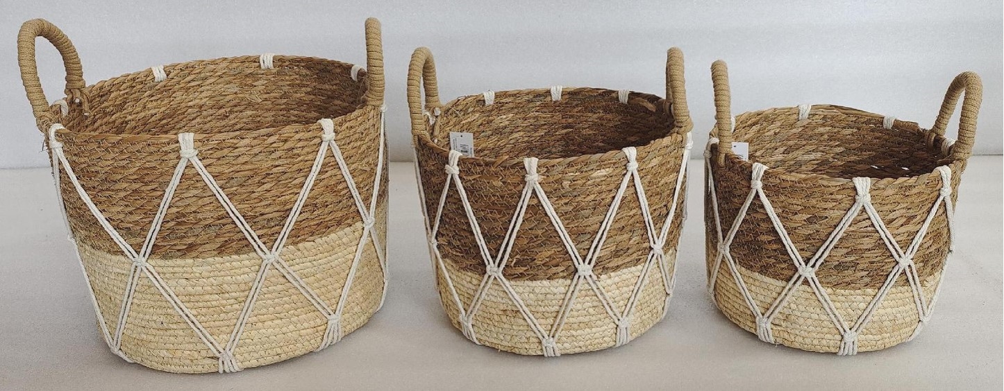 V637-WDB35977-202508260653-00 Set 3 Round Rattan W Macrame Basket 33x25cm - Image 1