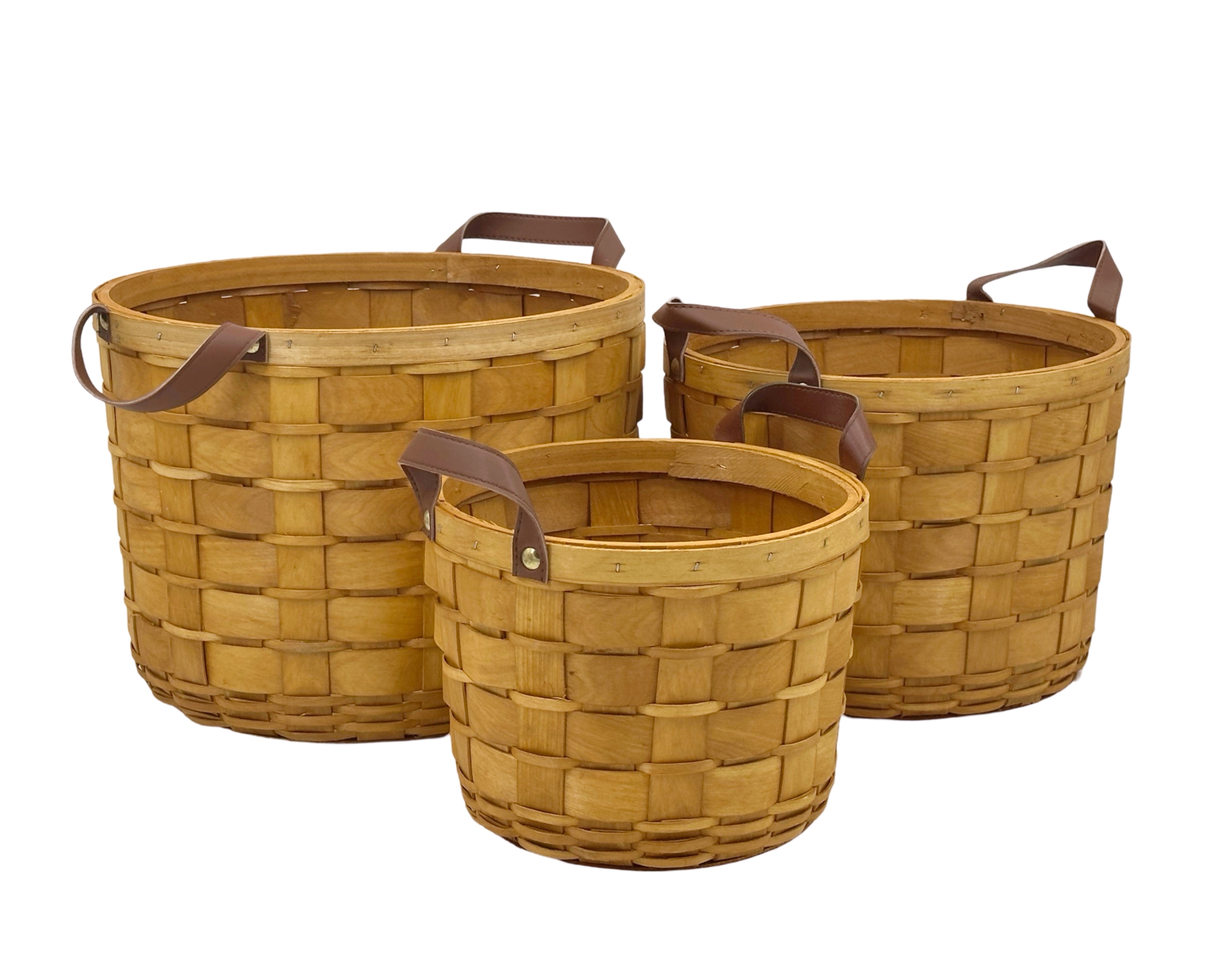 V637-WDB36849-202508260655-00 Set 3 Plywood Hand Woven Baskets 35cm, 30cm, 26cm - Image 1