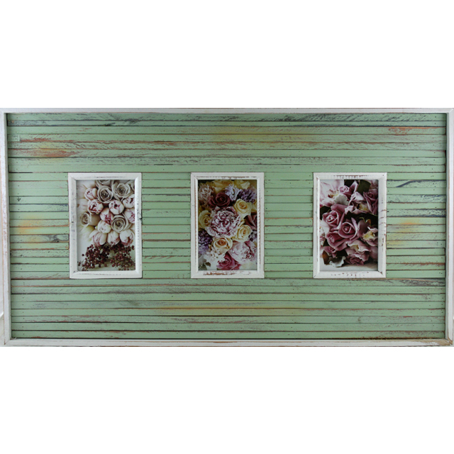 V637-WF-3WSTRIPGREEN-202508260725-00 Antique 3 Collage Photo Frame 68cm - Image 1