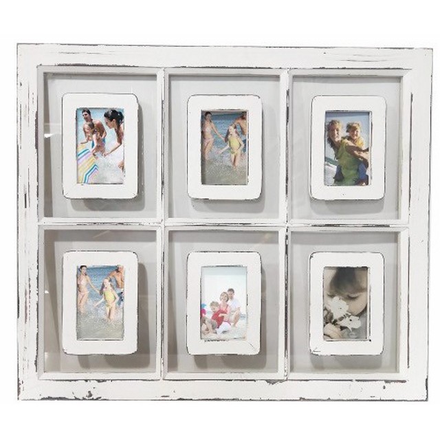 V637-WF-AHF190937-202508260425-00 Rustic White 6 Opening Photo Frame w Glass Backing 82cm - Image 1