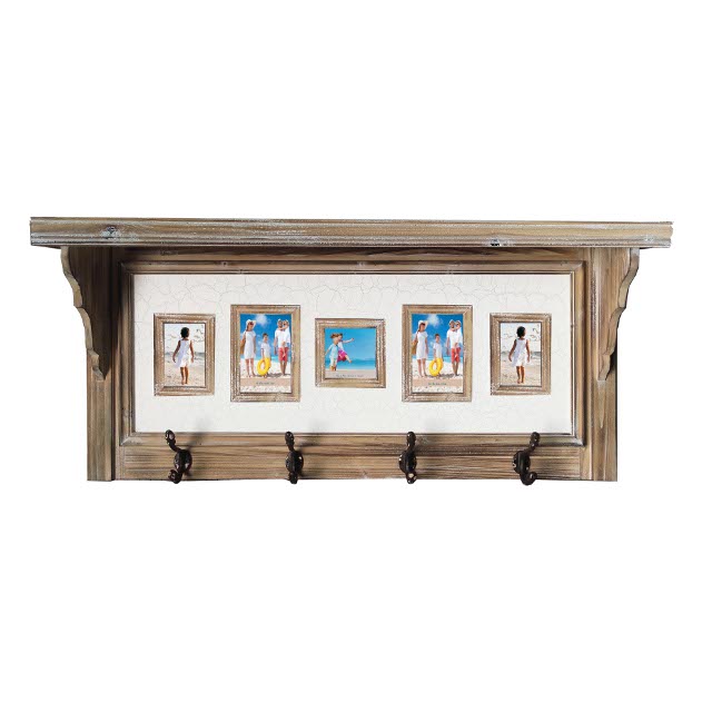 V637-WF-AHF200364-202508260430-00 Wall Shelf Photo Frame w 4 Hooks 100cm - Image 1