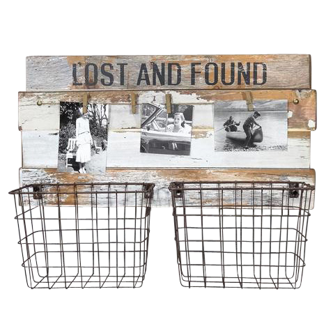 V637-WF-WOO-1024-202508260645-00 Lost & Found Rustic 2 Baskets w Photo Clips 53cm - Image 1