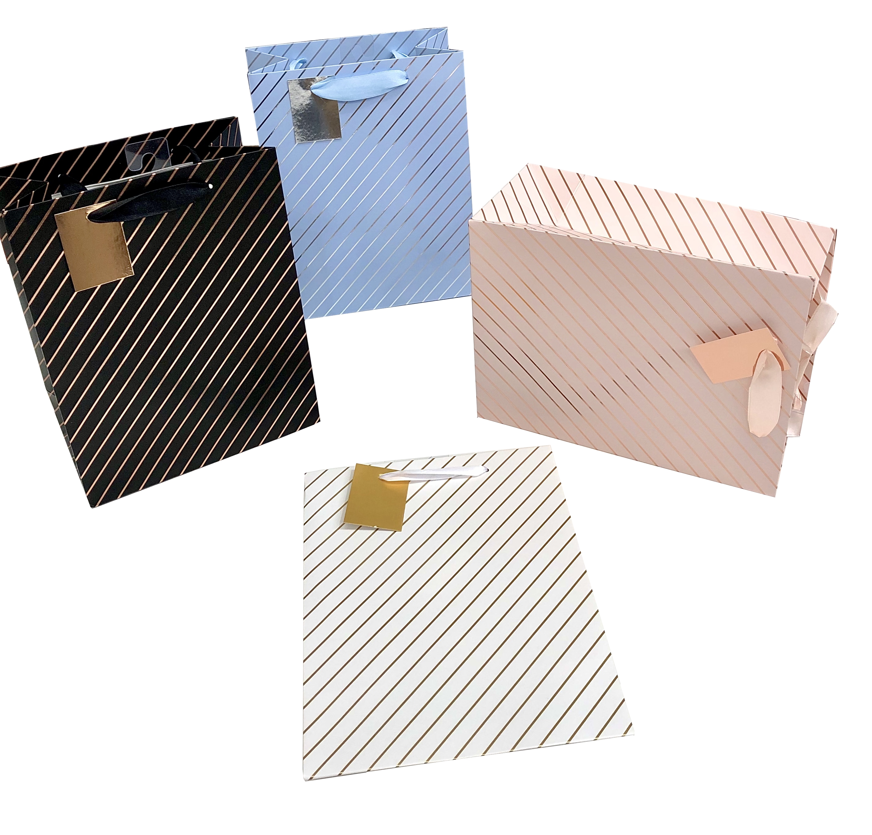 V637-WRP28352-202508260852-00 bulk 24 Medium Foil Stripe Gift Bag Assort 23cm - Image 1