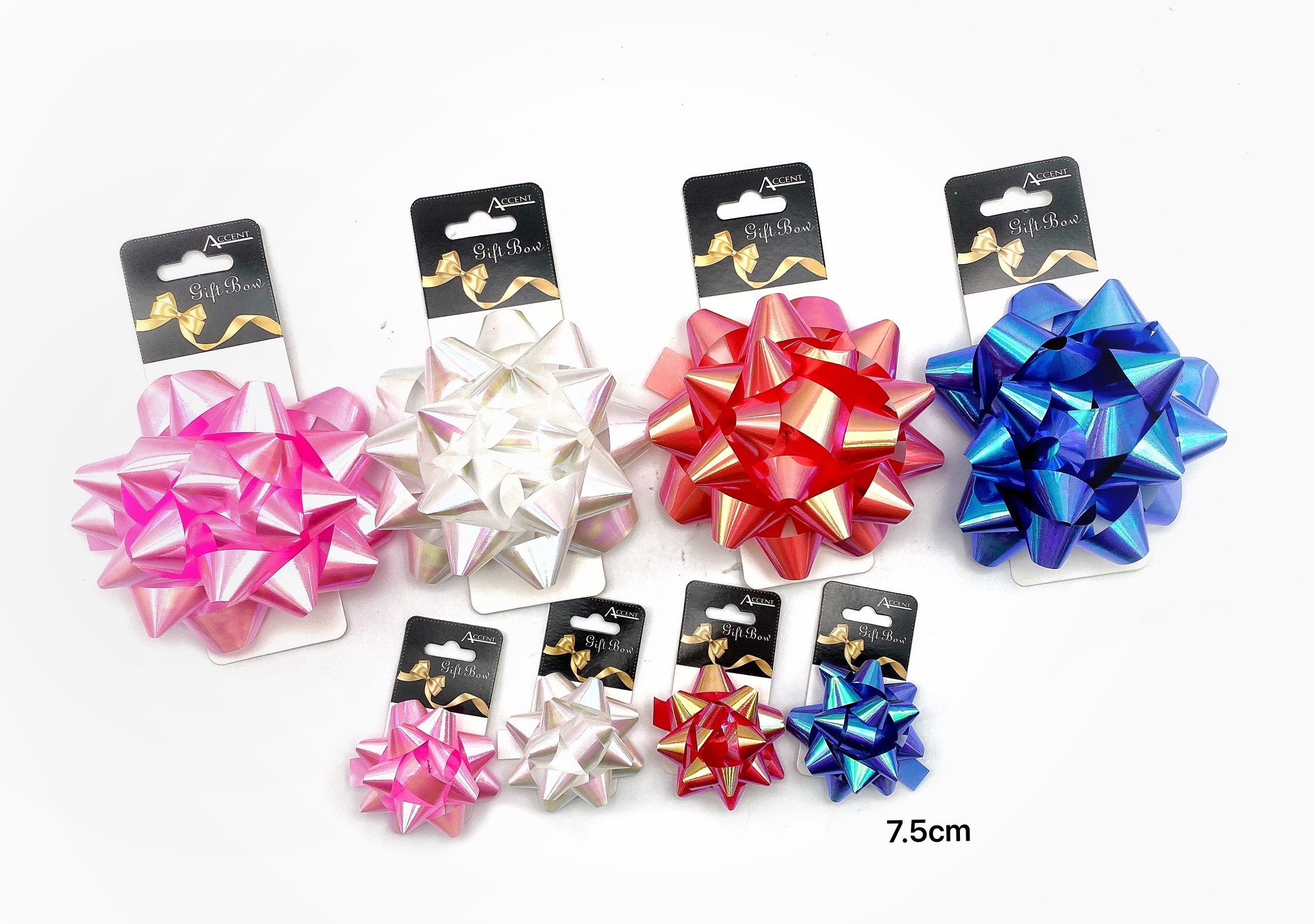 V637-WRP31736-202508260852-00 bulk 24 Iridescent Gift Bow 7.5cm Assort - Image 1