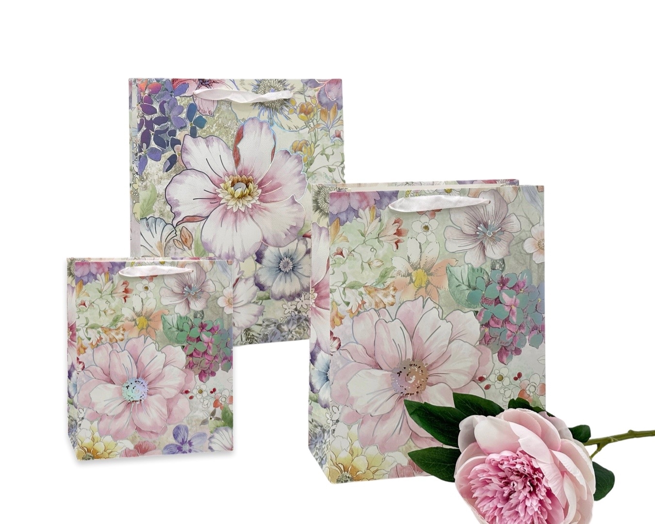 V637-WRP34078-202508260745-00 bulk 24 Xlarge Flower Forest Foiled Gift Bag 2 Assorted - Image 1