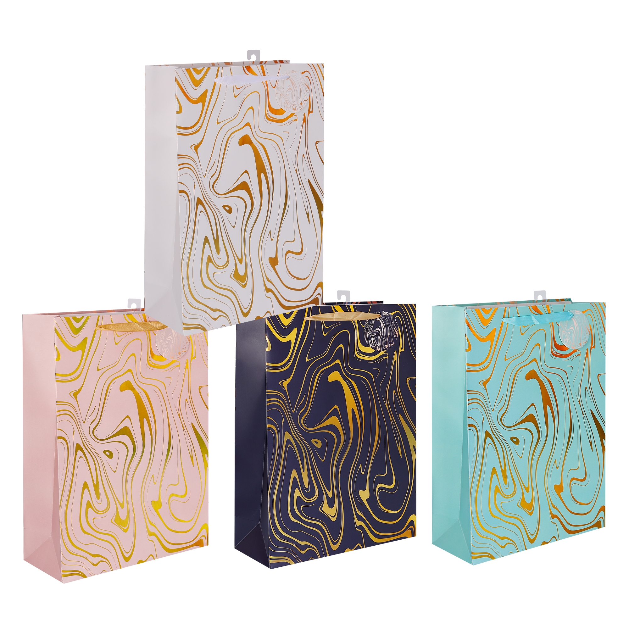 V637-WRP35986-202508260811-00 bulk 24 Xlarge Marble Flow Gift Bag Foiled 4 Assorted 31x42cm - Image 1