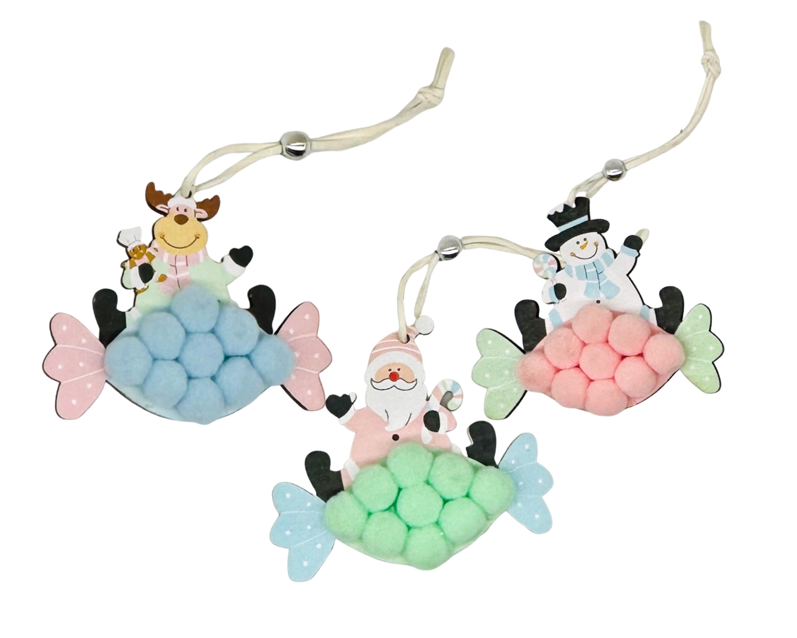 V637-XMS34667-202508260845-00 bulk 24 Xmas Pastel Pompom Assort 9cm - Image 1