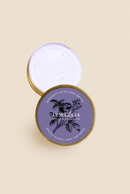 V668-MIDNIGHTLOTUSHANDCREAM-202508221010-00 ALMAdeLIA Hand Cream Collection - Image 1
