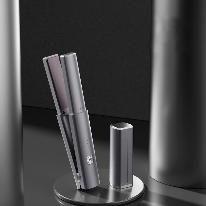 V888-ELOSUNG32840-202507071004-00 Dark Grey Compact Cordless Hair Straightener - Portable 2-in-1 Mini Flat Iron, USB-C Rechargeable for Travel & Touch-ups - Image 1