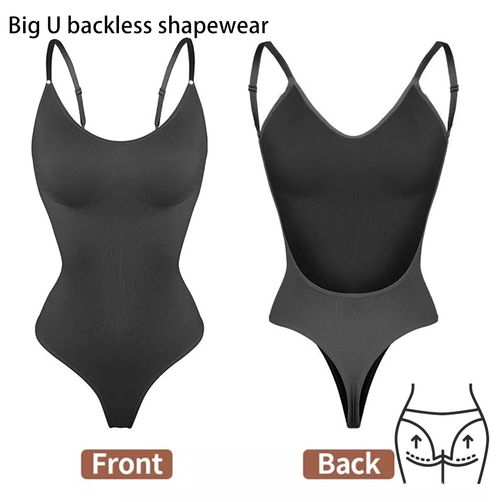 V888-ELOSUNG32877-202507081110-00 2 Pcs Size XL Black Seamless Backless Bodysuit Shapewear - Deep U-Plunge Tummy Control Thong Shaper - Image 1