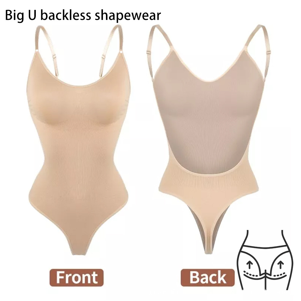 V888-ELOSUNG32882-202507081111-00 2 Pcs Size XXL Skin Color Seamless Backless Bodysuit Shapewear - Deep U-Plunge Tummy Control Thong Shaper - Image 1