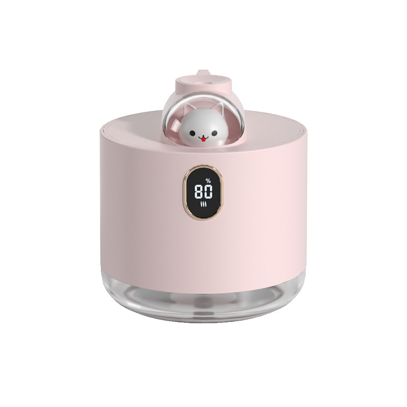 V888-ELOSUNG32901-202507111010-00 Pink Adorable Space Capsule Humidifier - Portable USB Cool Mist Maker with LED Display & Ambient Night Light - Image 1