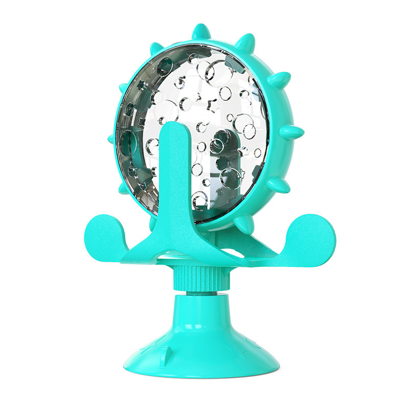 V888-ELOSUNG32920-202507151021-00 Blue Interactive Pet Treat Dispenser - Spinning Wheel Food Puzzle Toy for Cats & Dogs with Suction Cup Base - Image 1