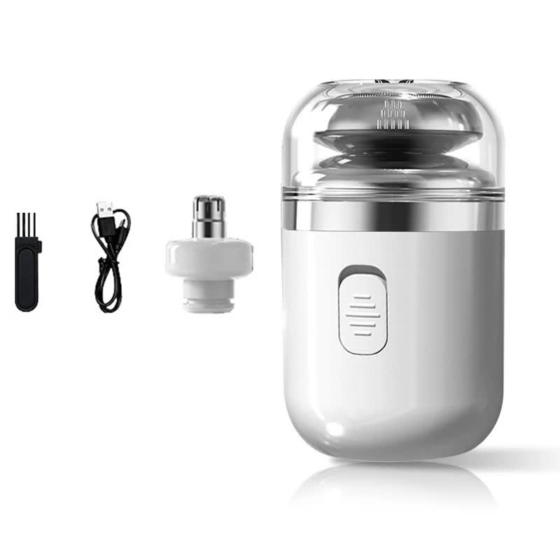 V888-ELOSUNG32966-202507160953-00 White Portable Mini Electric Shaver for Men - USB Fast-Charge Travel Razor with Washable Head & Nose Trimmer Attachment - Image 1