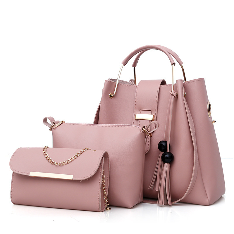 V888-ELOSUNG32990-202507180916-00 Pink Chic 3-Piece Women's Handbag Set - PU Leather Tote, Crossbody Bag & Clutch Purse - Image 1