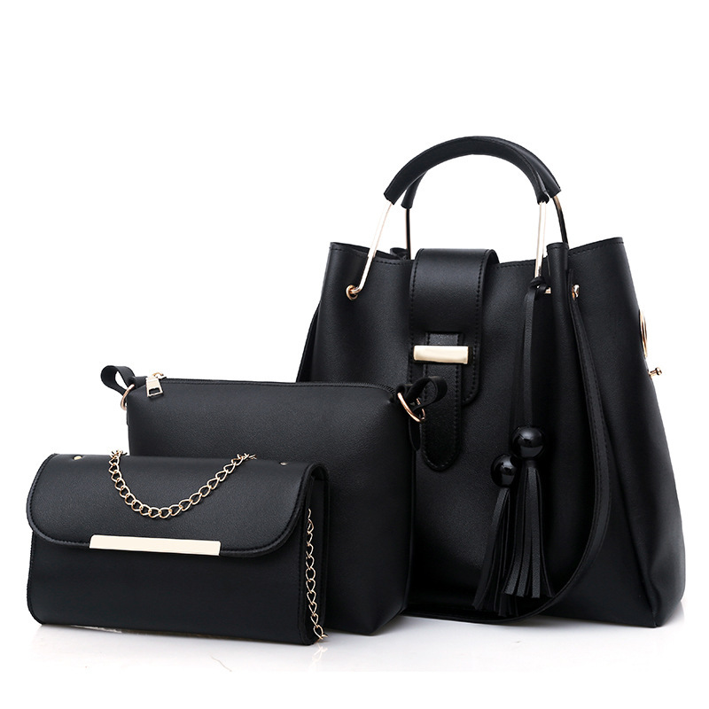 V888-ELOSUNG32991-202507180916-00 Black Chic 3-Piece Women's Handbag Set - PU Leather Tote, Crossbody Bag & Clutch Purse - Image 1