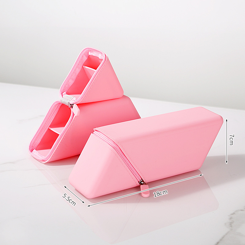 V888-ELOSUNG32995-202507180920-00 Pink Transforming Silicone Pencil Case - Stand-Up Pen Holder & Stationery Organizer - Image 1