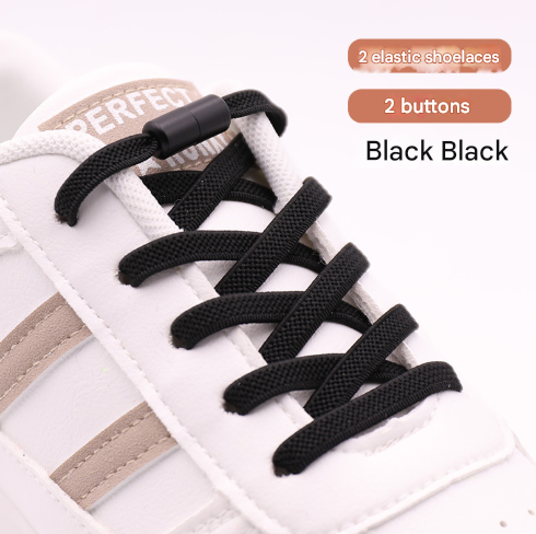 V888-ELOSUNG33694-202507071020-00 Black No-Tie Elastic Shoelaces with Quick Lock System - Flat Tieless Laces for Kids and Adults - Image 1