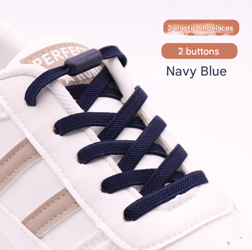 V888-ELOSUNG33697-202507071020-00 Navy Blue No-Tie Elastic Shoelaces with Quick Lock System - Flat Tieless Laces for Kids and Adults - Image 1