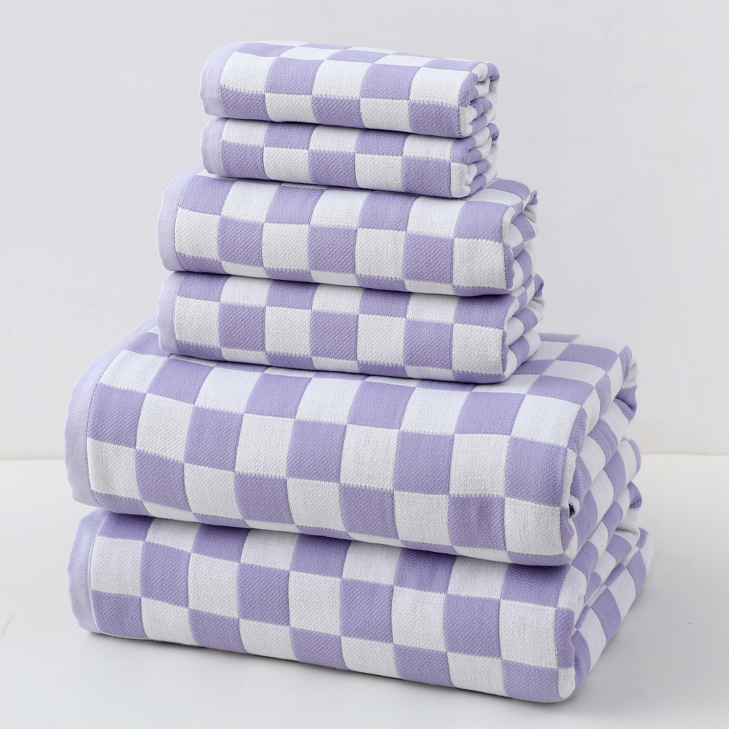 V888-ELOSUNG33702-202507111011-00 Purple Ultra-Soft 100% Cotton Gauze 6-Piece Towel Set | Absorbent & Quick-Dry Bath Towel - Image 1