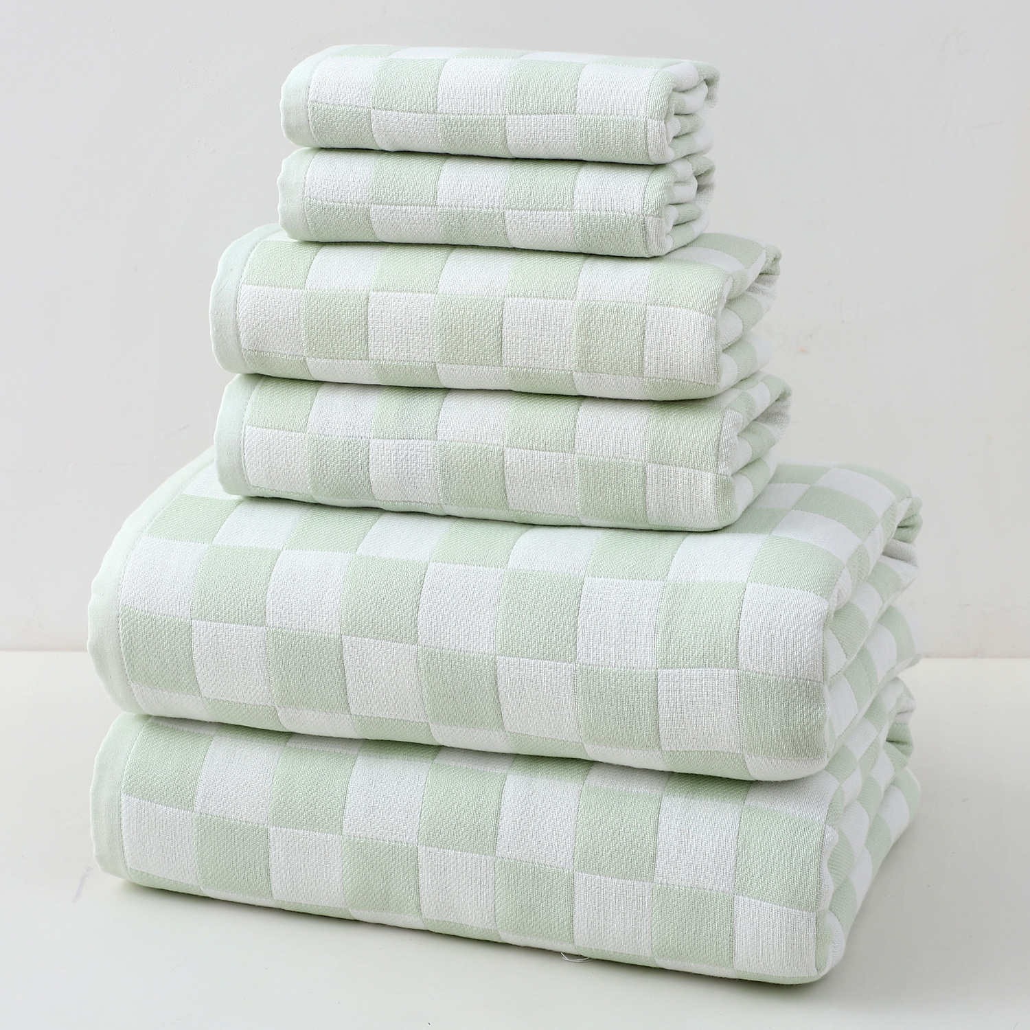V888-ELOSUNG33703-202507111011-00 Light Green Ultra-Soft 100% Cotton Gauze 6-Piece Towel Set | Absorbent & Quick-Dry Bath Towel - Image 1