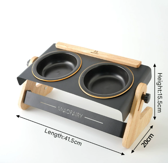V888-ELOSUNG33710-202507151016-00 Adjustable Raised Pet Feeder - Modern Wood & Metal Stand with Dual Bowls for Cats & Dogs - Image 1